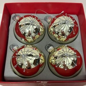 Martha Stewart Gold with Silver Snowflakes Elegant Holiday Ornaments Set of 4